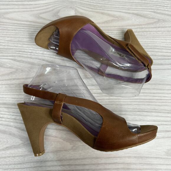 Tsubo Slingback Heel Sandals WMNS 8 Brown Tan Leather Suede Open Toe Adjustable - Picture 7 of 11